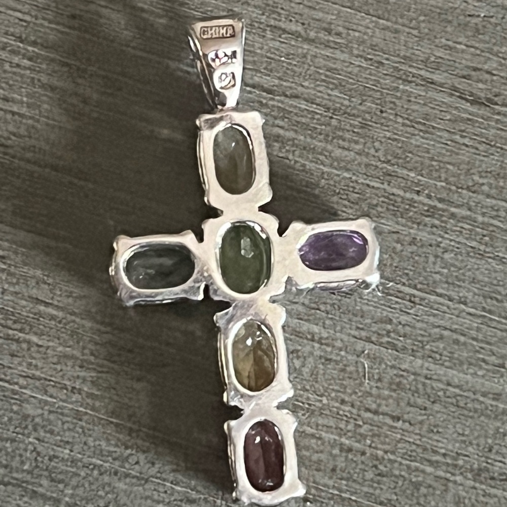 COLORFUL 925 STERLING SILVER VINTAGE CROSS PENDANT - Picture 2 of 5